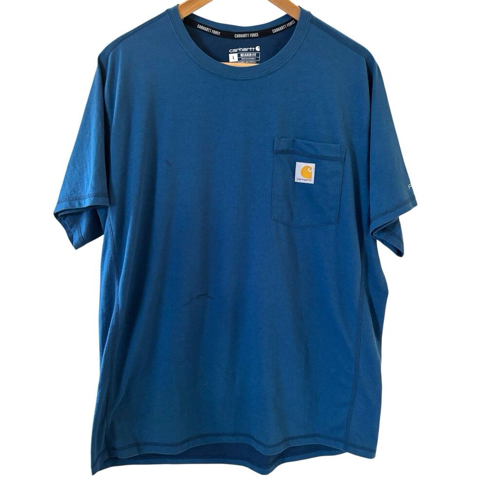 Carhartt Men Force TShirt Relaxed Fit Short Sleeve Pocket Large Blue Vented Side